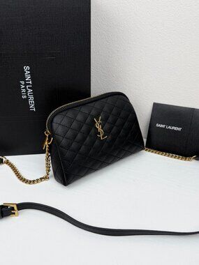 Saint Laurent Black Diamond Quilted Leather Dome Pouch Crossbody Bag